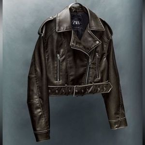 Faux leather crop biker jacket